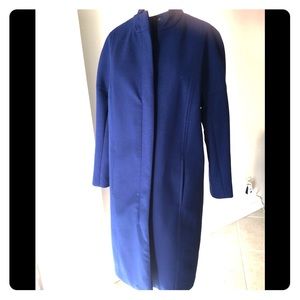 Wool blend coat. NEW! Blue. Size 8 Full length